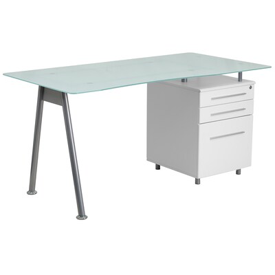 Flash Furniture 59 Glass Glass Computer Desks Frosted Top/White Finish (NANWK021)