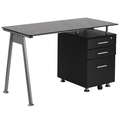 Flash Furniture 47 Glass Glass Computer Desks Black (NANWK021A)