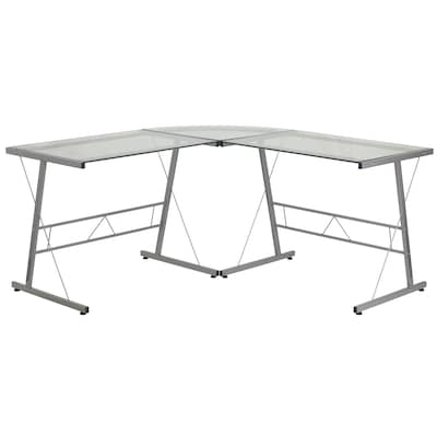 Flash Furniture 84 Glass L Shape Computer Desk Clear Silver