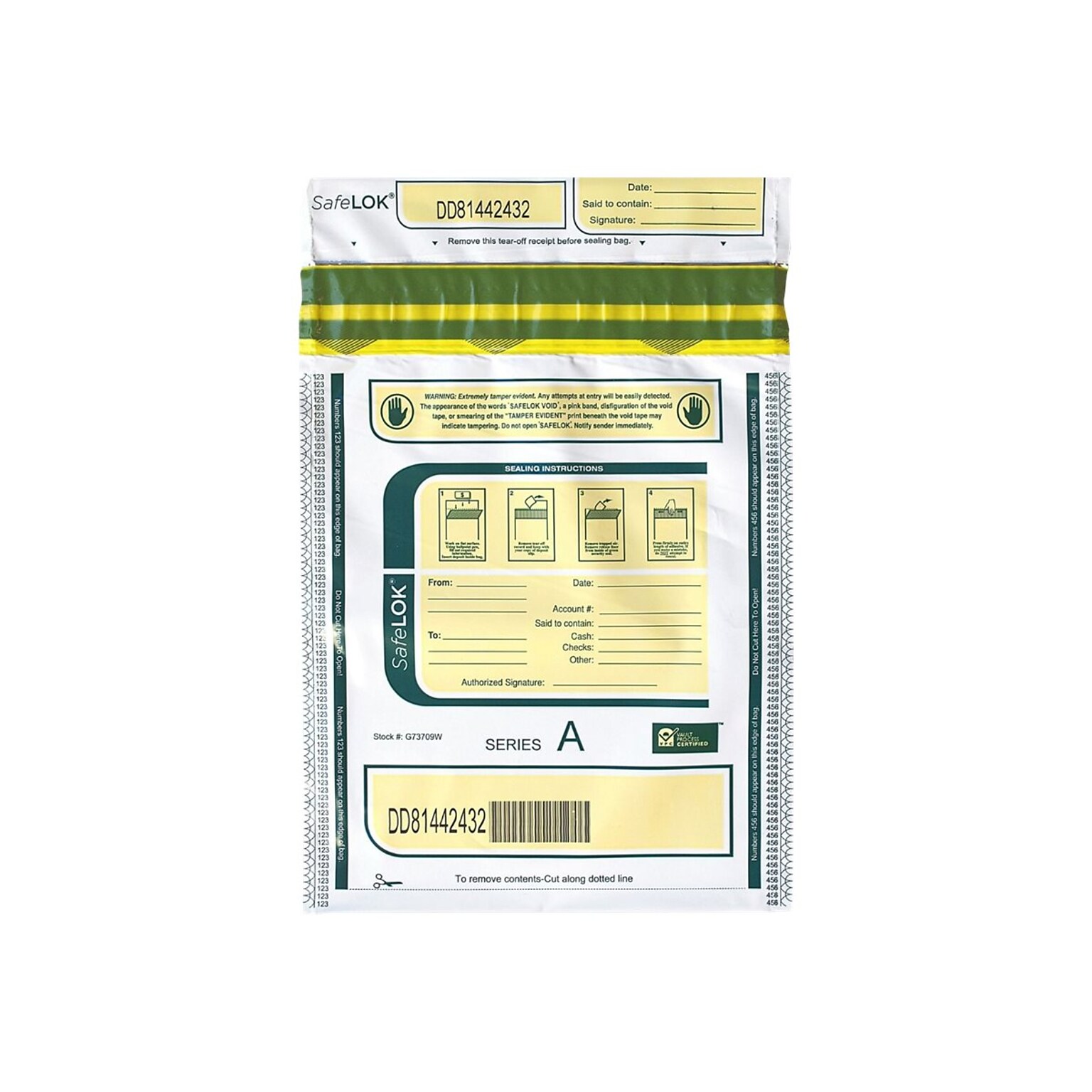 SafeLOK Series A Deposit Bag, White, 100/Pack (585089)