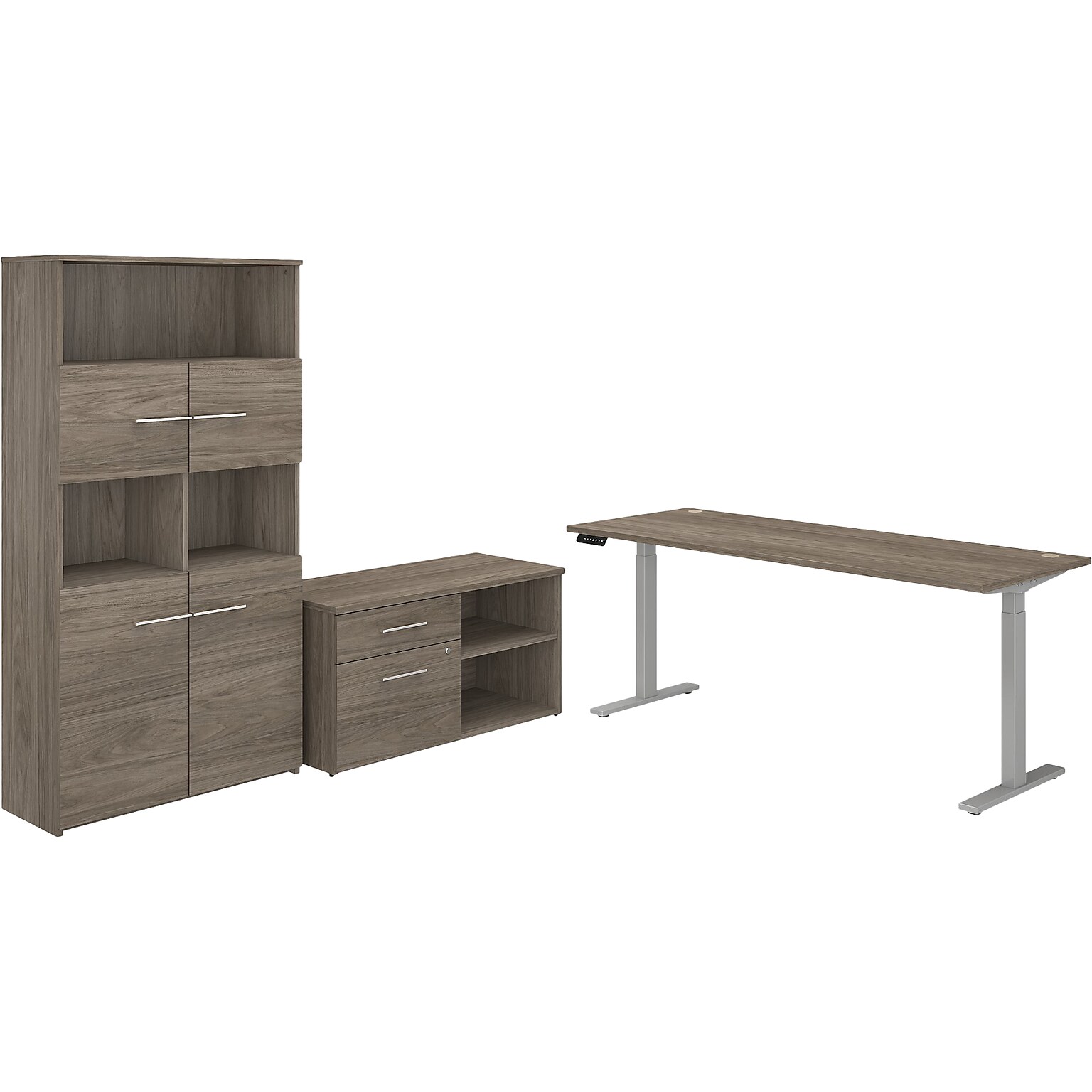 Bush Business Furniture Office 500 72W Adjustable Desk with Storage and Bookcase, Modern Hickory (OF5006MHSU)