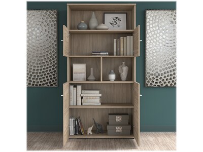 Bush Business Furniture Office 500 72"W Adjustable Desk with Storage and Bookcase, Modern Hickory (OF5006MHSU)
