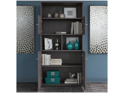 Bush Business Furniture Office 500 72"W Adjustable Desk with Storage and Bookcase, Storm Gray (OF5006SGSU)