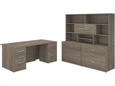 Bush Business Furniture Office 500 72"W Executive Desk with Drawers, Lat File Cabinets and Hutch, Modern Hickory (OF5001MHSU)