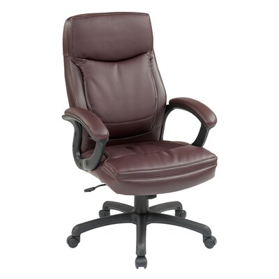 Office Star Eco Leather Executive Chair, Burgundy, Seat: 18 3/4W x 19 3/4D, Back: 18 3/4W x 30H