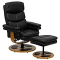 Flash Furniture Contemporary Leather Recliner With Plush Back and Ottoman With Wood Base, Black