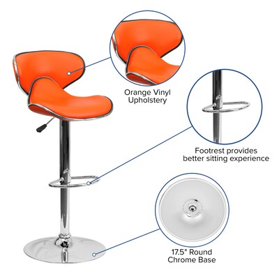 Flash Furniture Contemporary Vinyl Adjustable Height Barstool with Back, Orange (DS815ORG)