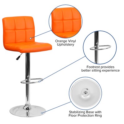 Flash Furniture Contemporary Vinyl Barstool with Back, Adjustable Height, Orange (DS810MODORG)