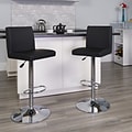 Flash Furniture Contemporary Vinyl Panel Back Barstool, Adjustable Height, Black (CH92066BK)