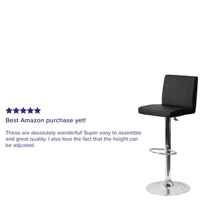 Flash Furniture Contemporary Vinyl Panel Back Barstool, Adjustable Height, Black (CH92066BK)