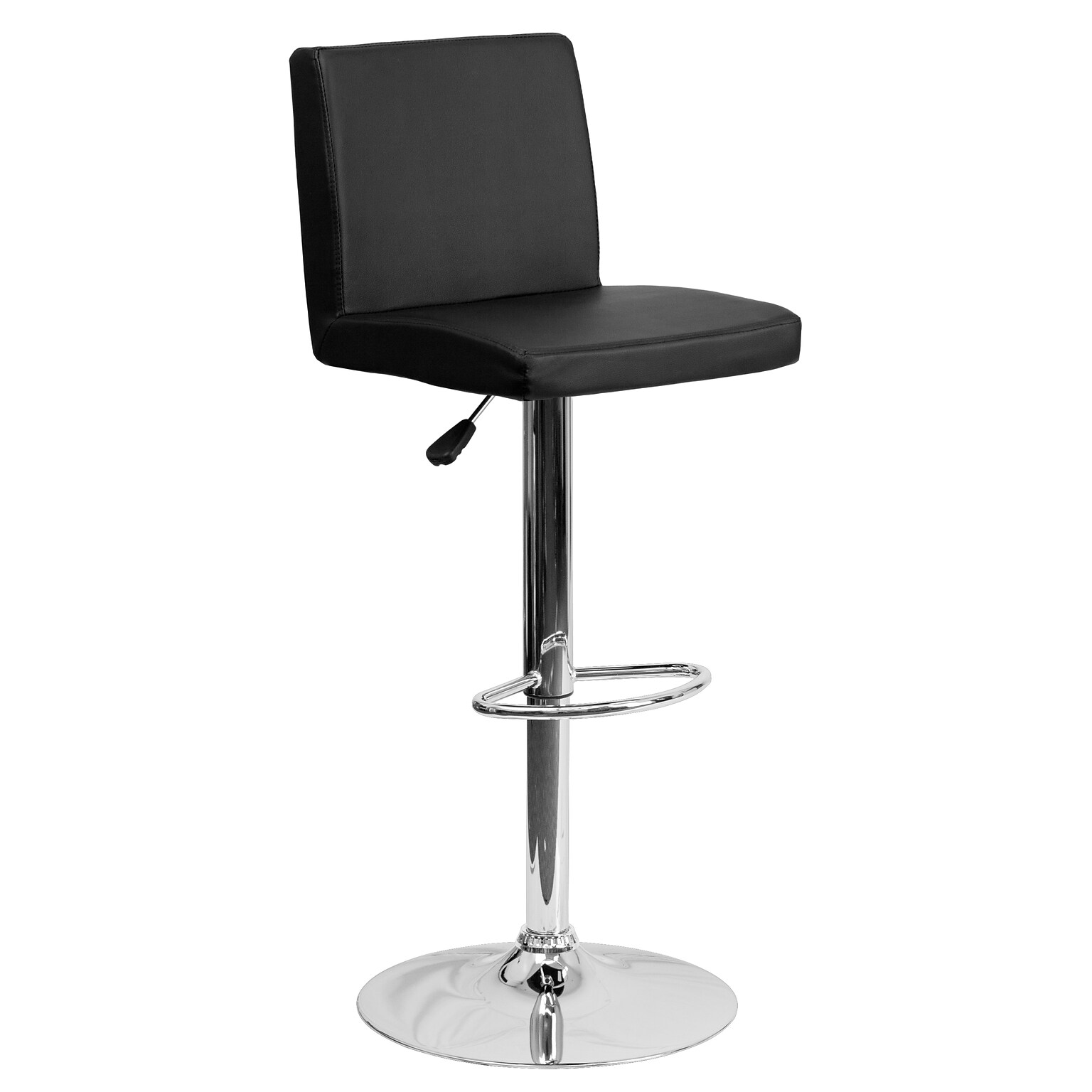 Flash Furniture Contemporary Vinyl Panel Back Barstool, Adjustable Height, Black (CH92066BK)