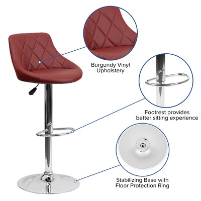 Flash Furniture Contemporary Vinyl Adjustable Height Barstool with Back, Burgundy (CH82028ABURG)