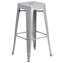 Flash Furniture Kai Industrial Metal Barstool without Back, Silver (CH3132030SIL)