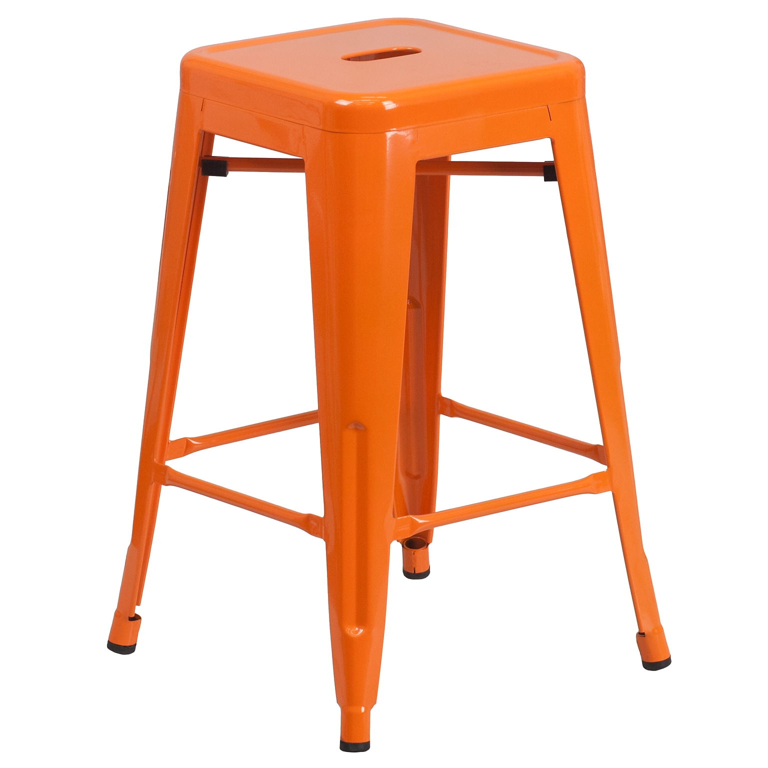 Flash Furniture Kai Industrial Metal Counter Stool without Back, Orange (CH3132024OR)