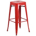 Flash Furniture 30H Backless Indoor/Outdoor Barstool, Red Metal, Square Seat (CH3132030RED)