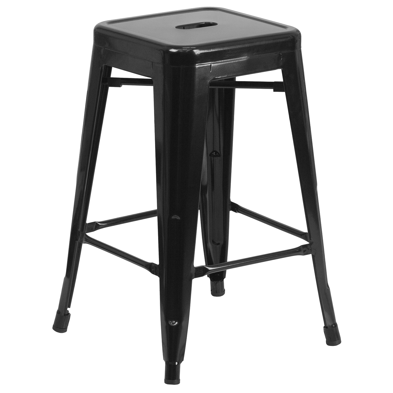 Flash Furniture Kai Industrial Metal Counter Stool without Back, Black (CH3132024BK)