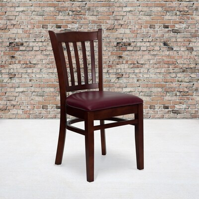 Flash Furniture Hercules Traditional Vinyl & Wood Slat Back Restaurant Dining Chair, Mahogany/Burgun