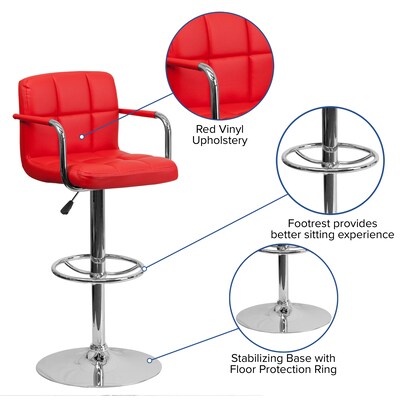 Flash Furniture Contemporary Vinyl Adjustable Height Barstool with Back, Red (CH102029RED)