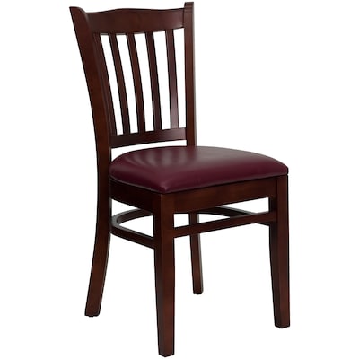 Flash Furniture Hercules Traditional Vinyl & Wood Slat Back Restaurant Dining Chair, Mahogany/Burgun