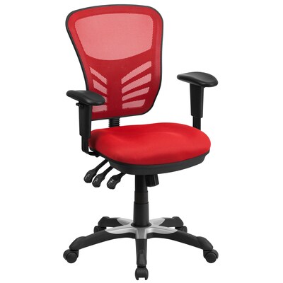Flash Furniture Nicholas Ergonomic Mesh Swivel Mid-Back Multifunction Executive Office Chair, Red (HL0001RED)
