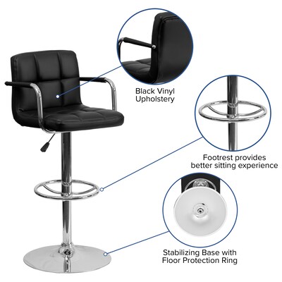 Flash Furniture Contemporary Vinyl Barstool with Back, Adjustable Height, Black (CH102029BK)