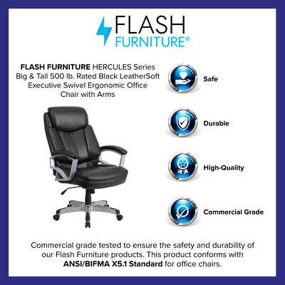 Flash Furniture HERCULES Series Ergonomic LeatherSoft Swivel Big & Tall Executive Office Chair, Black (GO18501LEA)