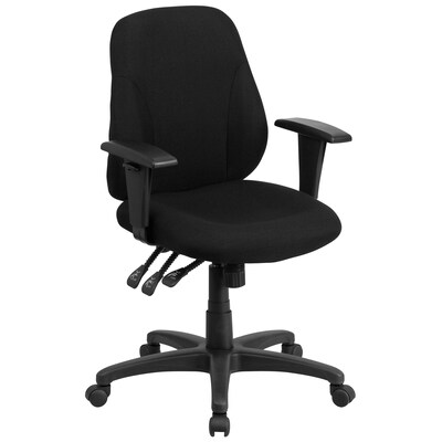 Flash Furniture Mid-Back Black Fabric Multi-Functional Ergonomic Swivel Task Chair w/Height Adj Arms