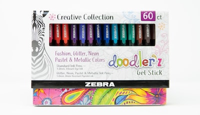 Zebra doodler'z Gel Pen, Medium Point, 1.0mm, Assorted Ink, 60 Pack (41960)