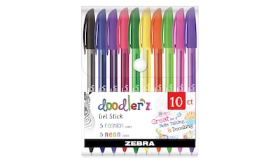 Zebra doodlerz Gel Pen, Medium Point, 1.0mm, Assorted Ink, 10 Pack (41810)