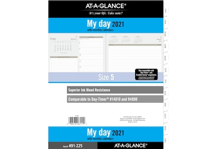 2021 AT-A-GLANCE 8.75 x 11 Refill, Day Runner, White/Gray (491-225-21)