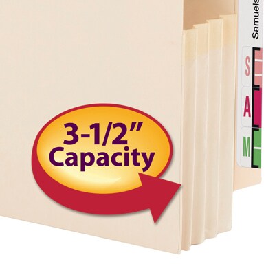 Smead End Tab File Pockets, Reinforced Straight Cut Tab, 3.5" Expansion, Legal Size, Manila, 25/Box (76124)