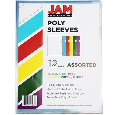 JAM Paper Plastic Sleeves, 9" x 12", Assorted Colors, 12/Pack (380SASST)