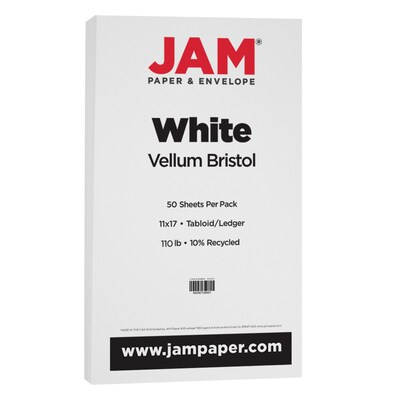 JAM Paper Extra Heavyweight 110 lb. Cardstock Paper, 11 x 17, White, 50 Sheets/Pack (16934189)