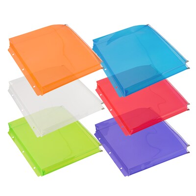 JAM Paper Plastic 3 Hole Punch Binder Envelopes with Zip Closure, Letter Booklet, 9.75 x 13, Assorted, 6/Pack (218ZB1ASRTD)