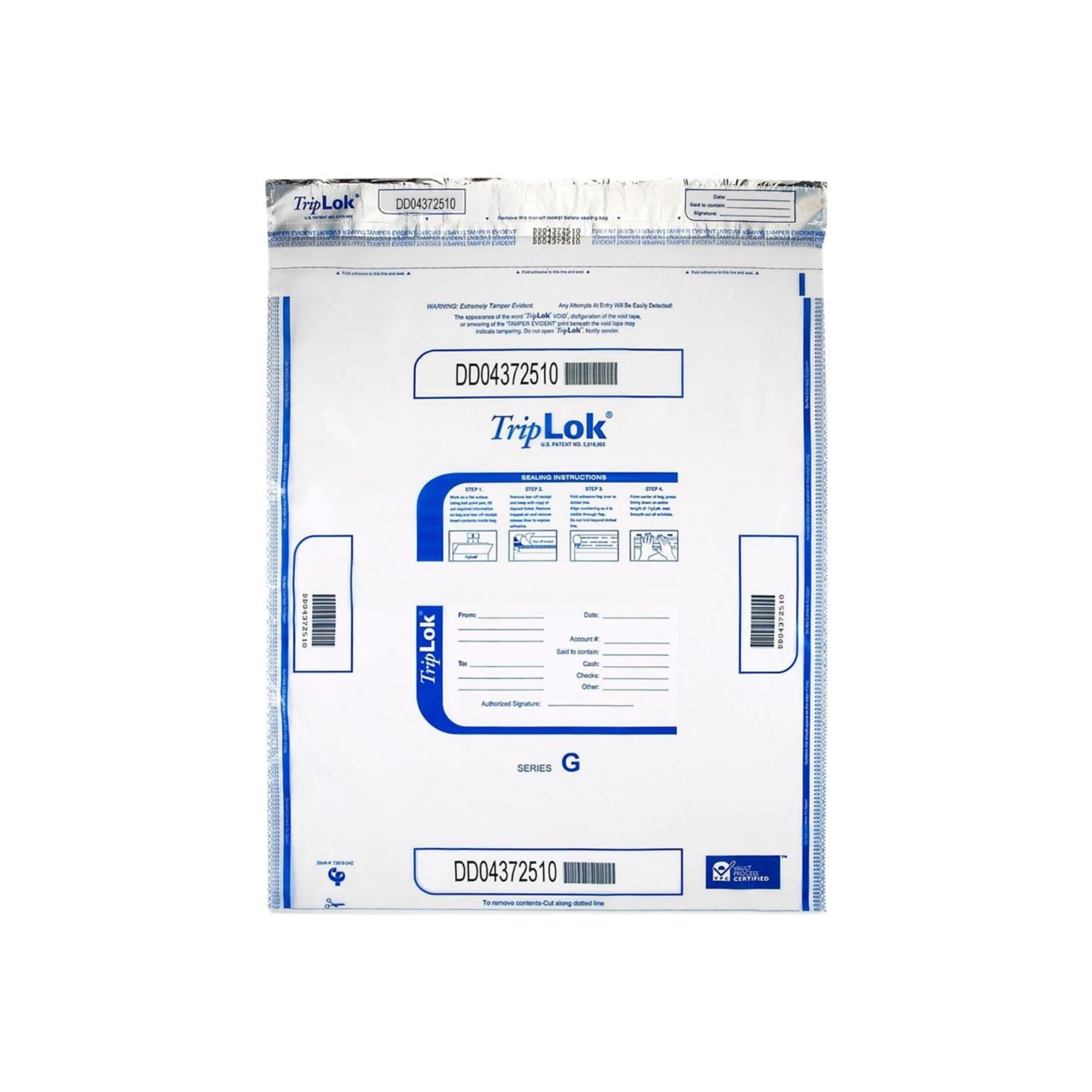 TripLok Series G Tamper-Evident Deposit Bags, Clear, 50/Pack (585056)