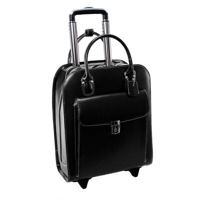 McKlein UPTOWN L Series Laptop Rolling Briefcase, Black Genuine Leather (97695)