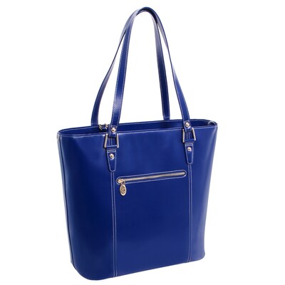 McKlein CRISTINA Navy Genuine Leather Tote with Tablet Pocket, Large (97547)