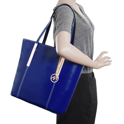 McKlein CRISTINA Navy Genuine Leather Tote with Tablet Pocket, Large (97547)