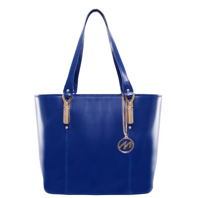 McKlein SAVARNA Navy Genuine Leather Tote with Tablet Pocket, Large (97577)
