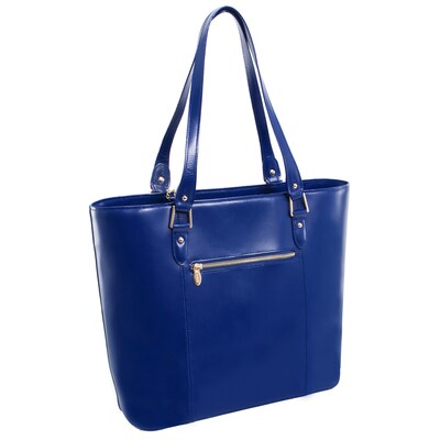 McKlein SAVARNA Navy Genuine Leather Tote with Tablet Pocket, Large (97577)