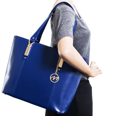 McKlein SAVARNA Navy Genuine Leather Tote with Tablet Pocket, Large (97577)