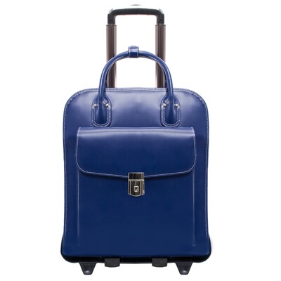 McKlein LA GRANGE W Series Laptop Rolling Briefcase, Navy Genuine Leather (96497)