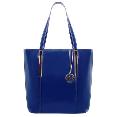 McKlein CRISTINA Navy Genuine Leather Tote with Tablet Pocket, Large (97547)