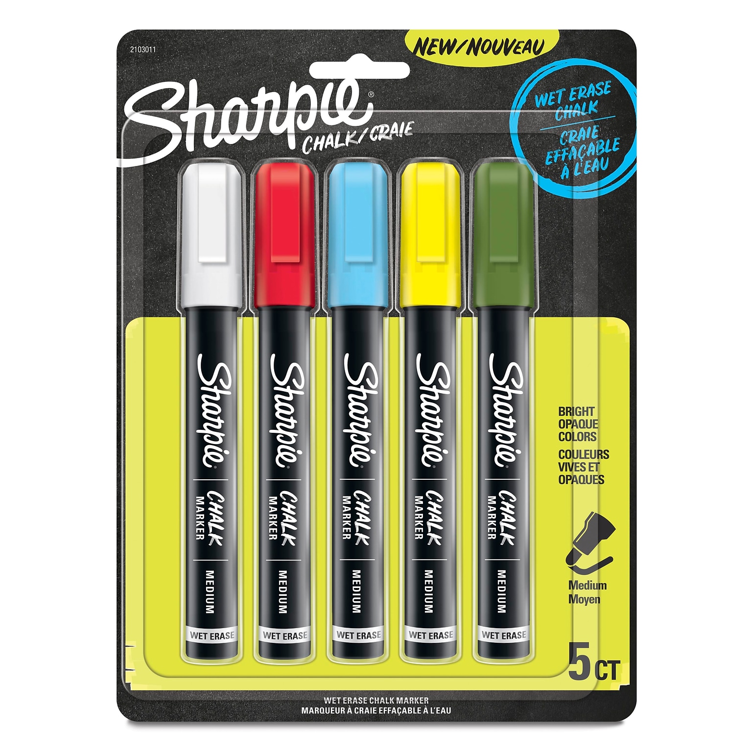 Sharpie Tank Wet Erase Marker, Medium Tip, Assorted, 5/Pack (2103011)