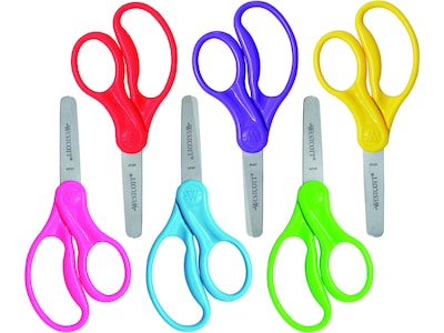 Westcott School 5 Stainless Steel Kids Scissors, Blunt Tip, Assorted Colors, 6/Pack (16454)
