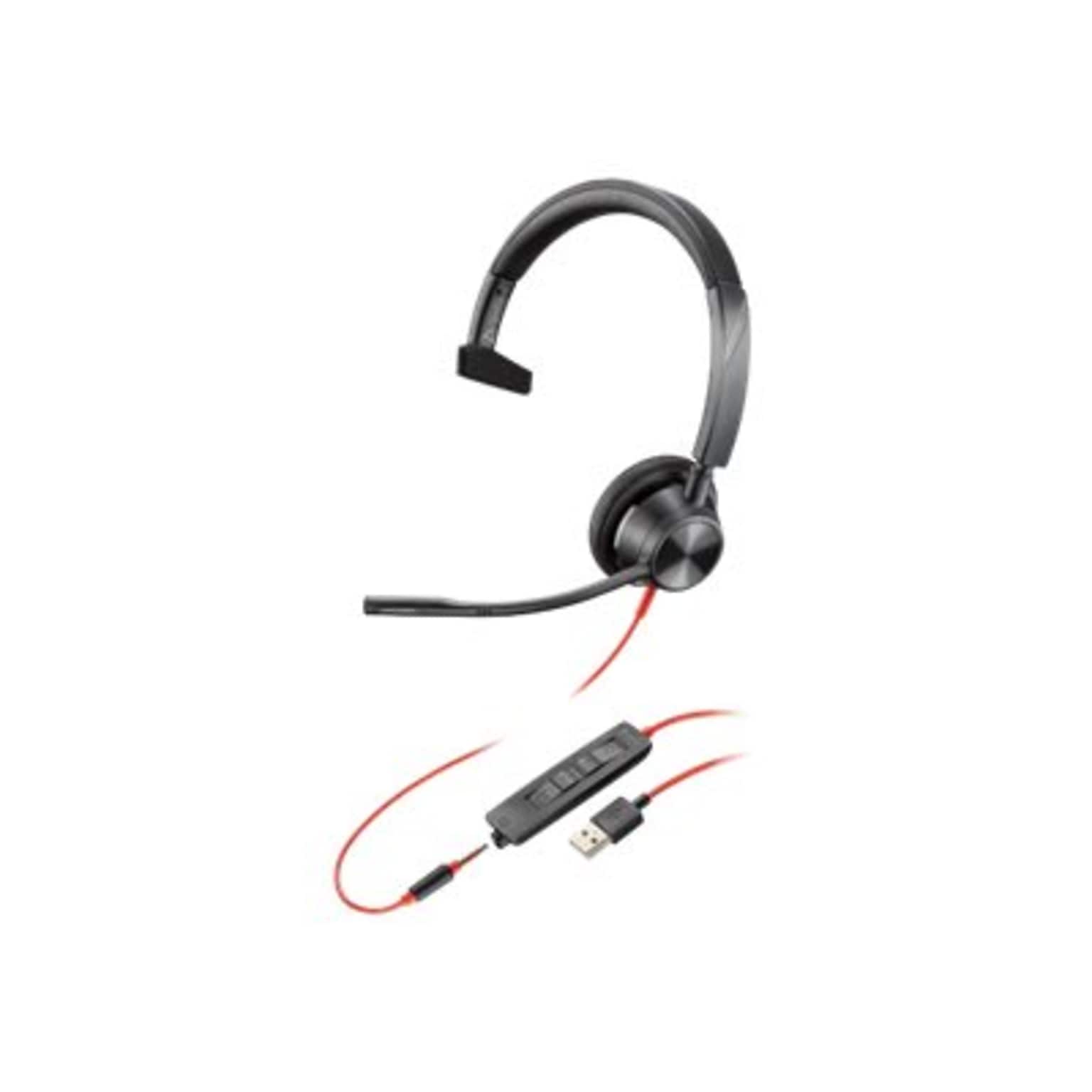 Plantronics Blackwire 3315 Wired Mono On Ear Computer Headset, Black (213936-01)