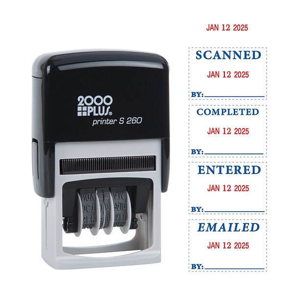 2000 Plus Printer S 260 Dater, SCANNED, COMPLETED, EMAILED, ENTERED, Blue and Red Inks (011098)