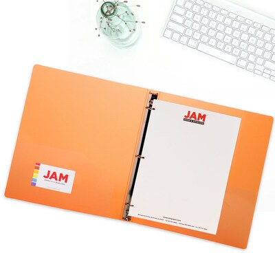 JAM Paper Designders 3/4" 3-Ring Flexible Poly Binder, Orange Glass Twill (750T1OR)