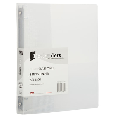 JAM Paper Designders 3/4 3-Ring Flexible Poly Binders, Clear (750T1CL)