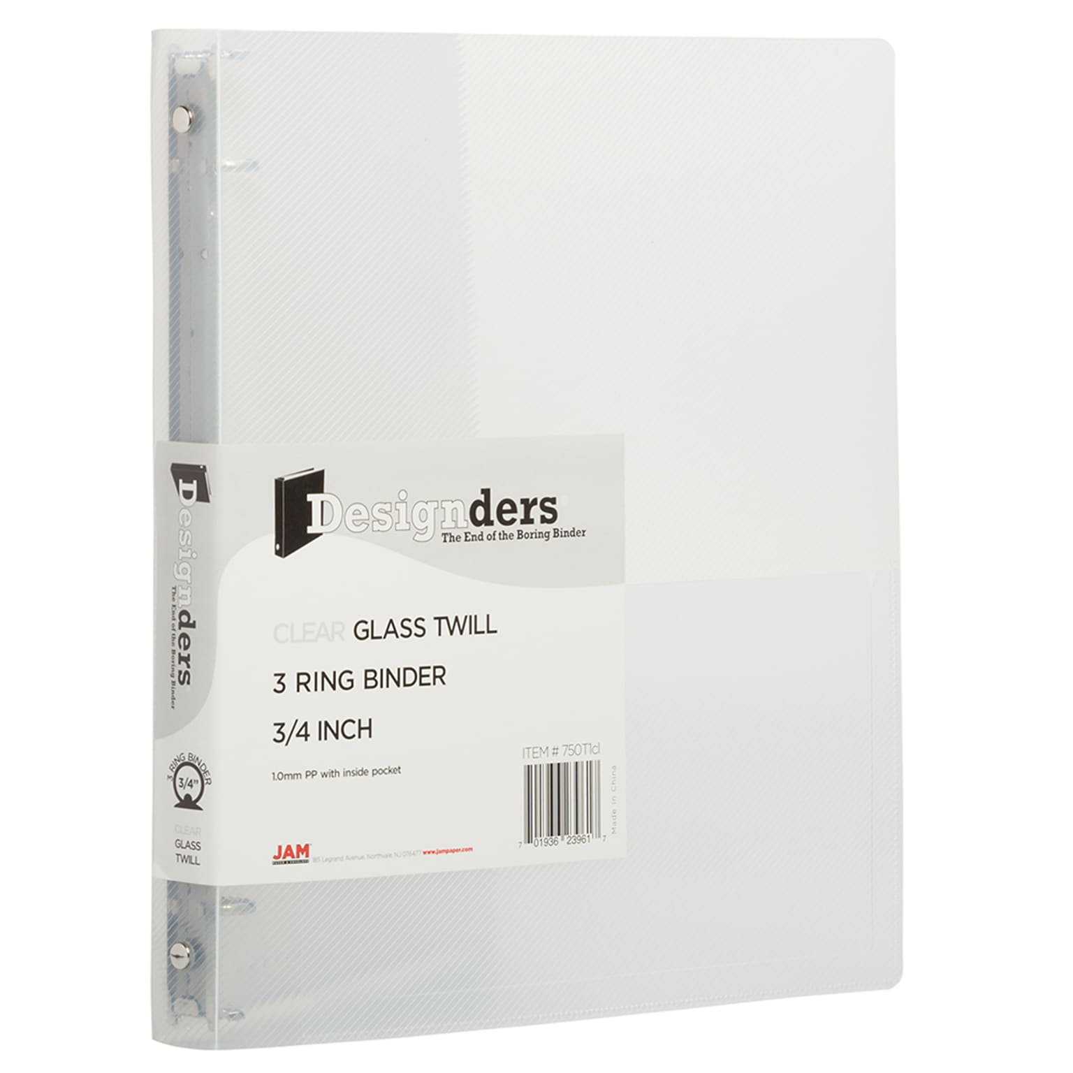 JAM Paper Designders 3/4 3-Ring Flexible Poly Binders, Clear (750T1CL)